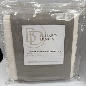 BALLARD DESIGNS LINEN GREY & WHITE CLASSIC (2) STANDARD PILLOW SHAMS 20X26